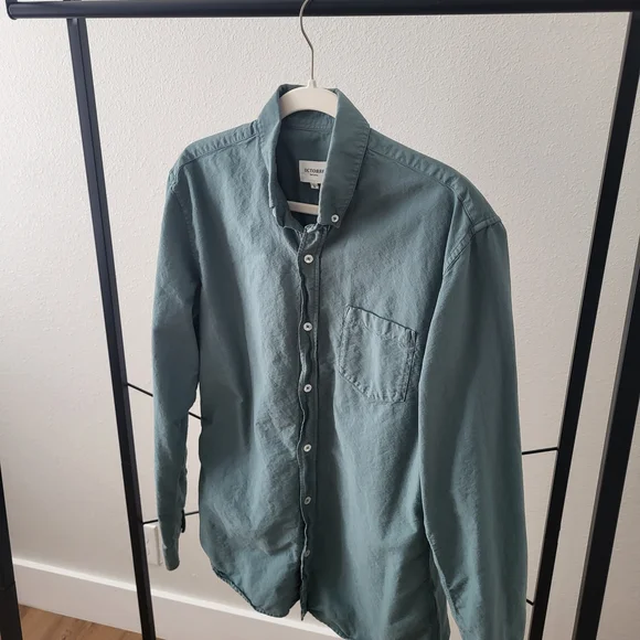 Men's Octobre Editions Charlie Button-Down Shirt Green Clay - Picture 3 of 8